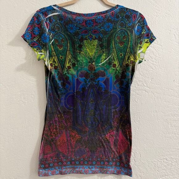 Eyelash Couture Y2K Multicolor Abstract Dye Scoop Neck T-Shirt M - Picture 6 of 6
